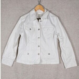 J. Jill Womens White Stretch Cotton Denim Jacket Size M Button Front Collared
